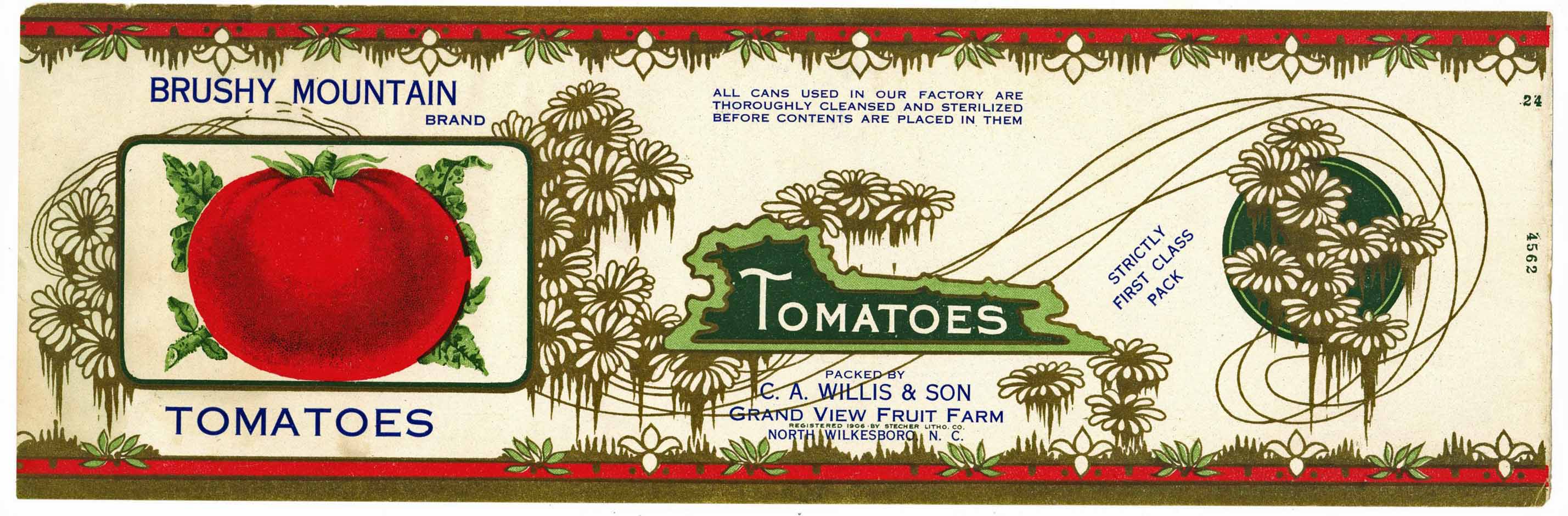 Brushy Mountain Brand Vintage North Carolina Tomato Can Label
