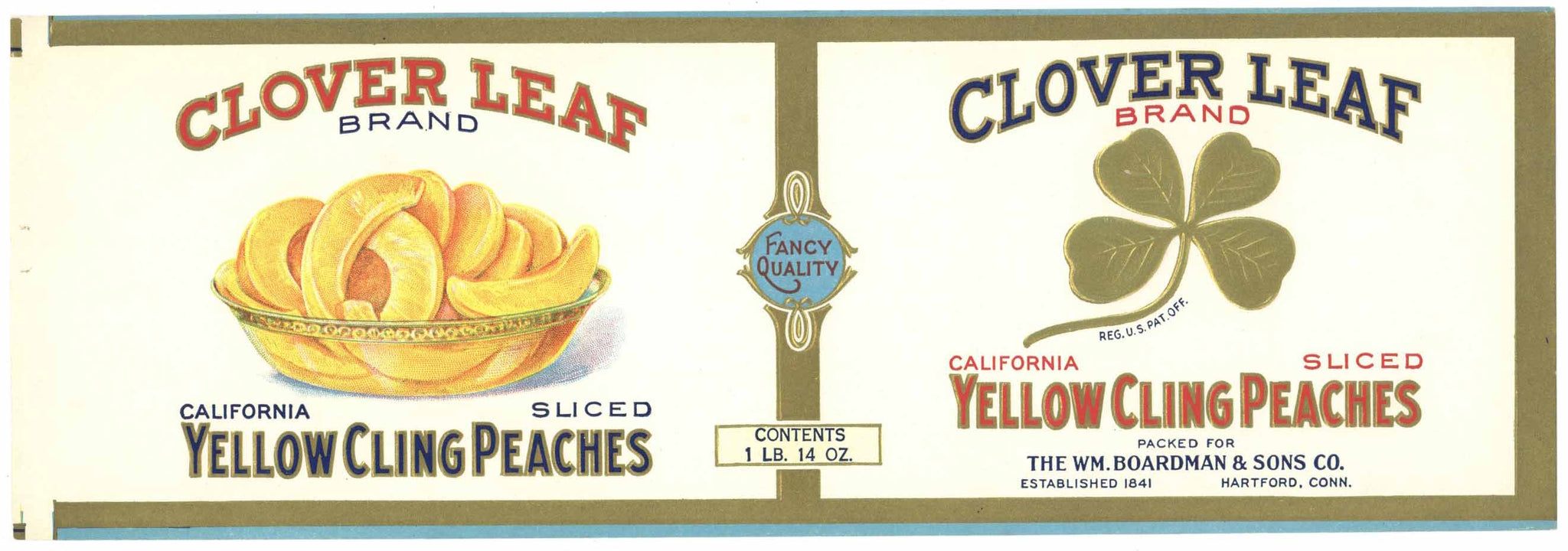 Clover Leaf Brand Vintage Hartford, Connecticut Peach Can Label