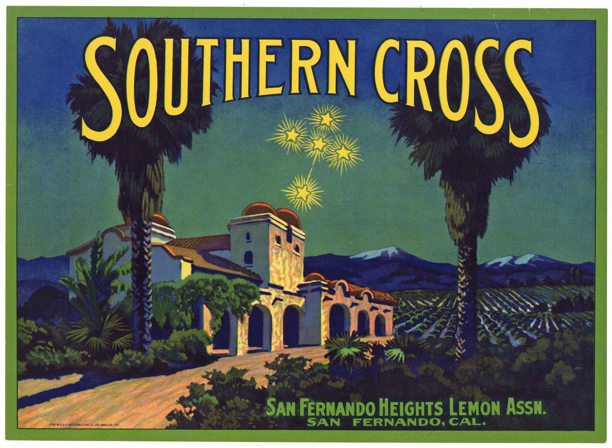 Southern Cross Brand Vintage San Fernando California Lemon Crate Label