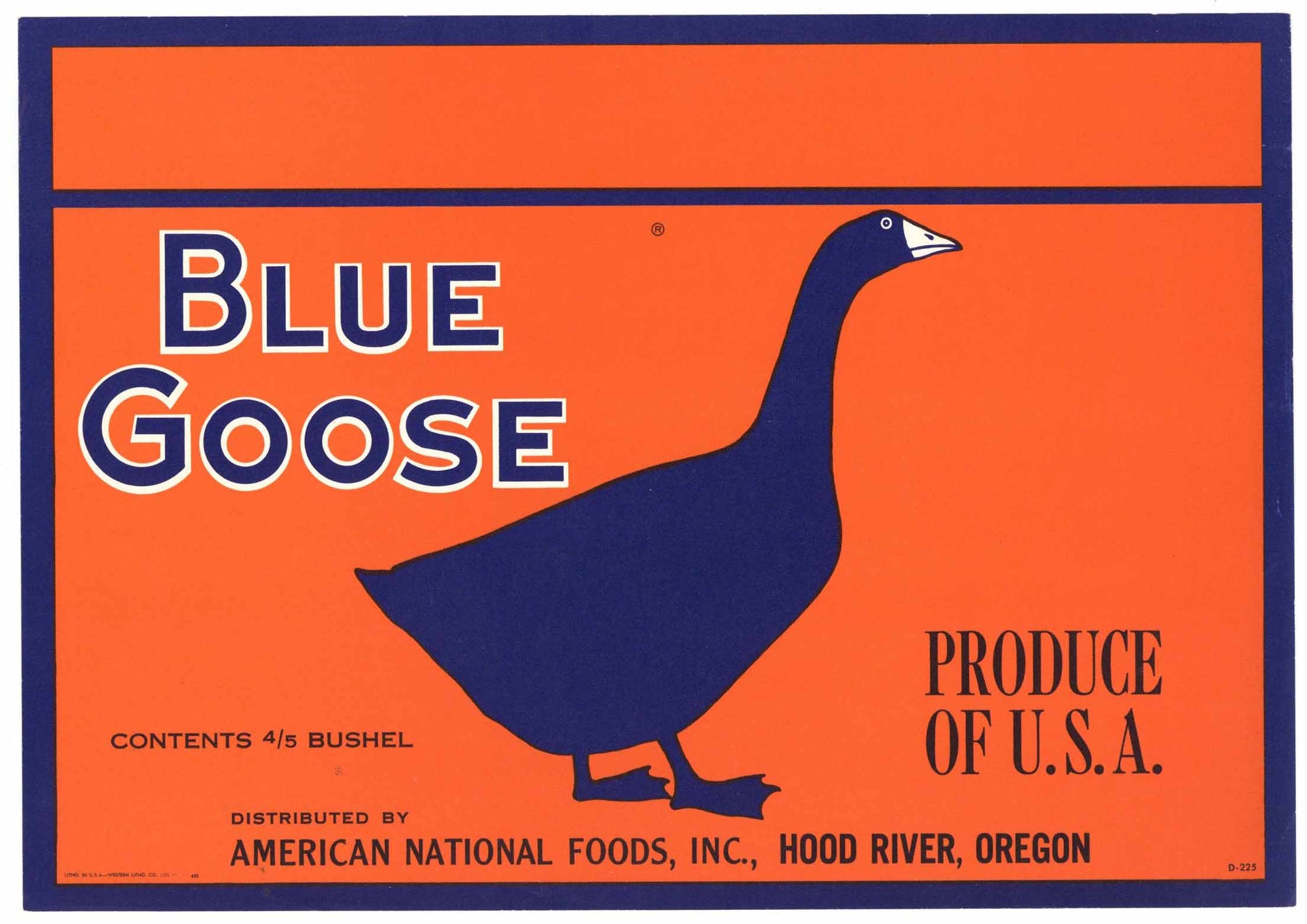 Blue Goose Brand Vintage Hood River Oregon Pear Crate Label