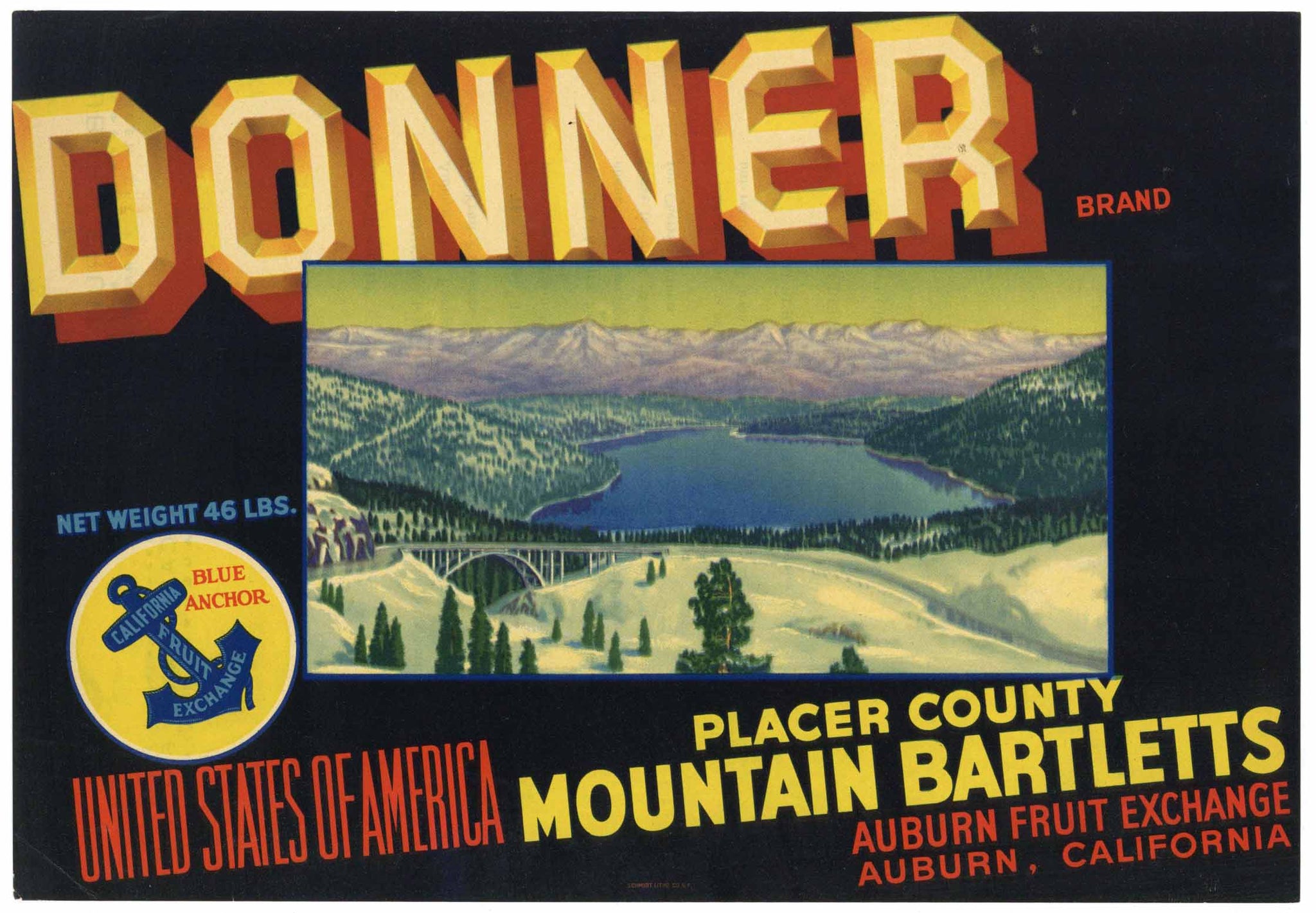 Donner Brand Vintage Placer County Pear Crate Label, letter