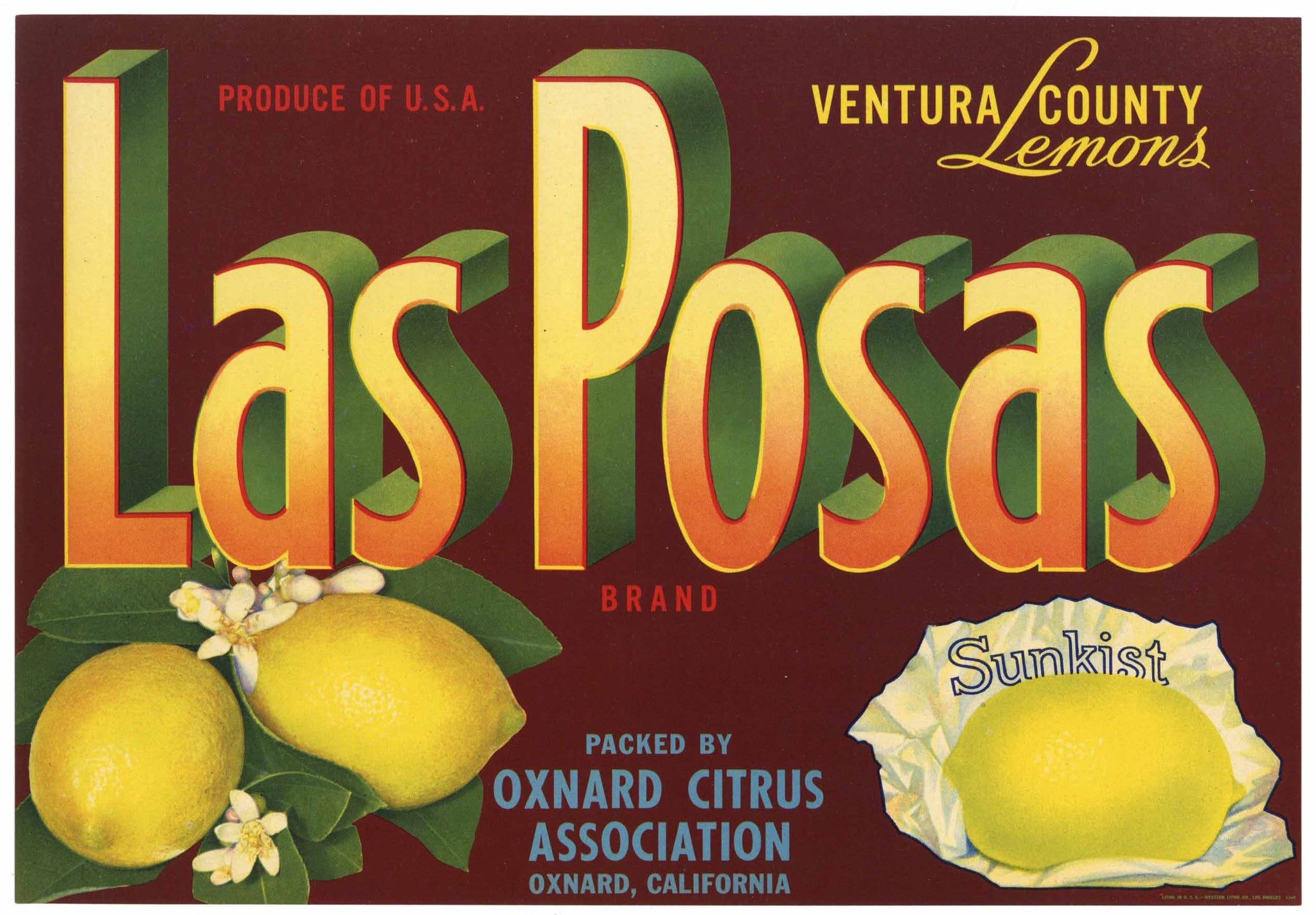 Las Posas Brand Vintage Oxnard California Lemon Crate Label