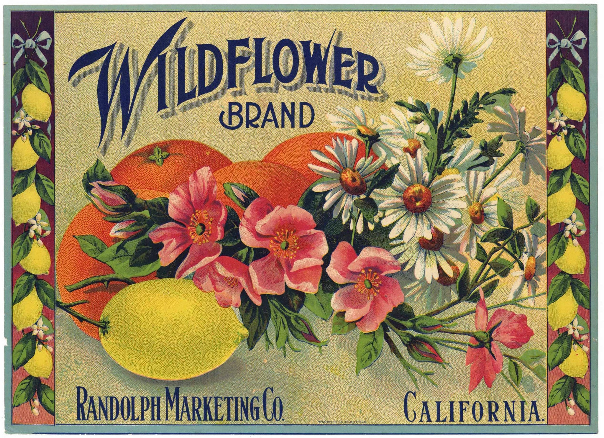 Wildflower Brand Vintage California Lemon Crate Label