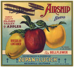 Airship Brand Vintage Watsonville California Apple Crate Label