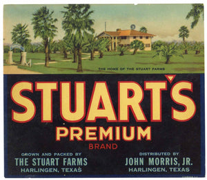 Stuart's Brand Vintage Harlingen Texas Vegetable Crate Label