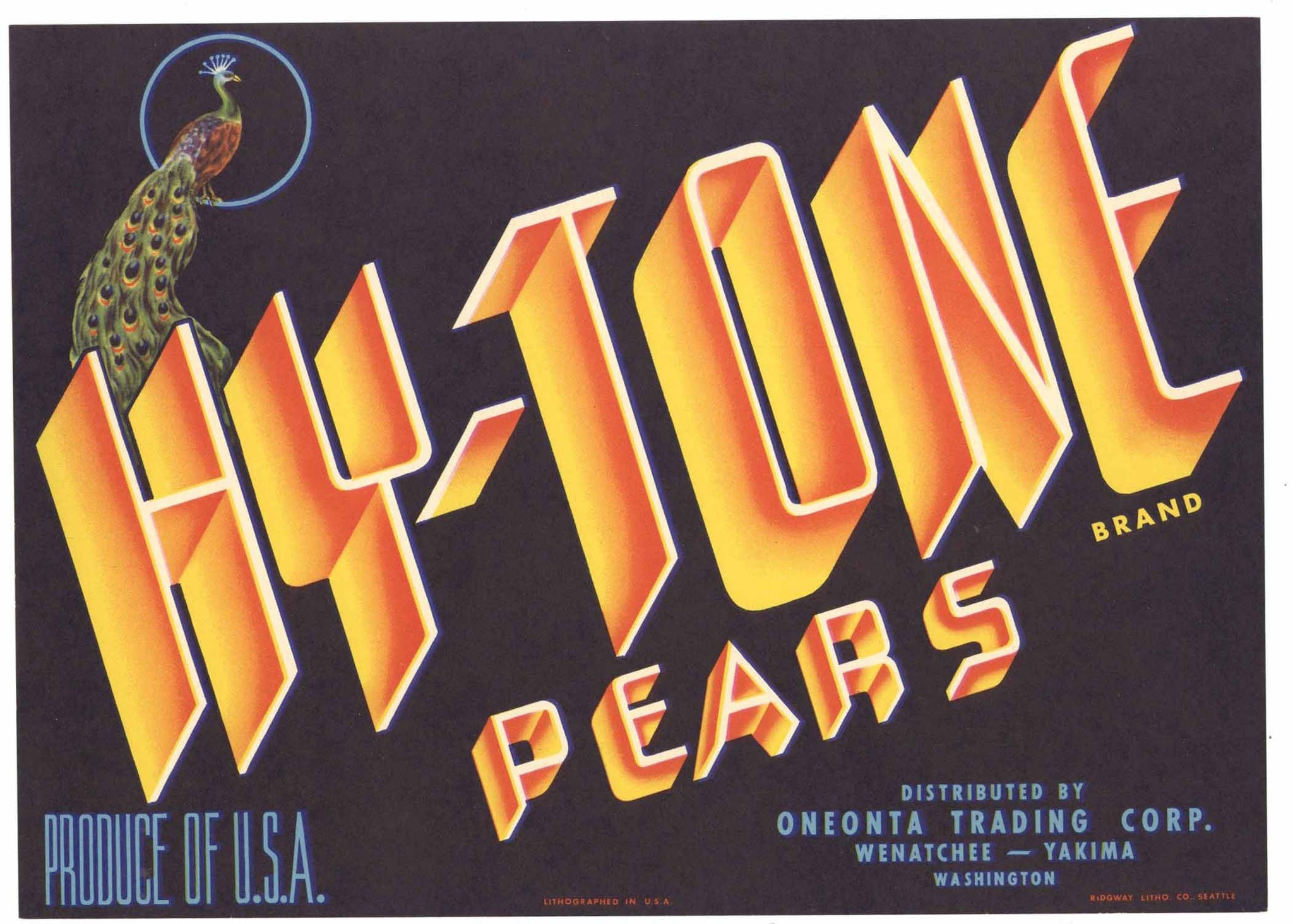 Hy-Tone Brand Vintage Wenatchee, Washington Pear Crate Label