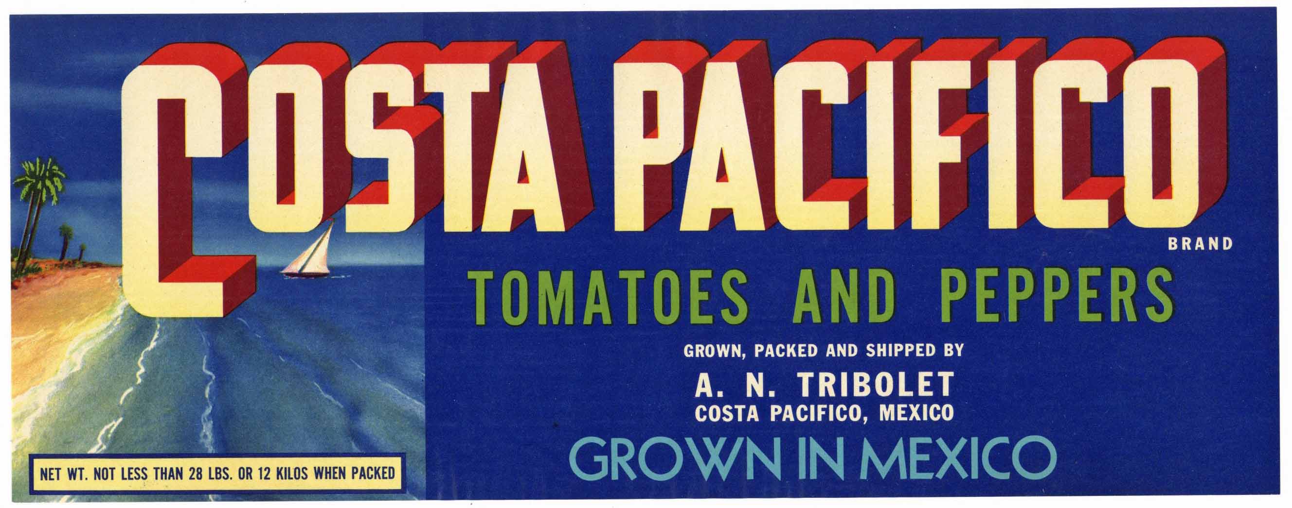 Costa Pacifico Brand Vintage Mexican Tomato Crate Label thelabelman