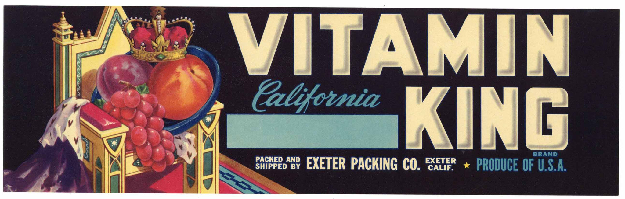 Vitamin King Brand Vintage Exeter California Fruit Crate Label