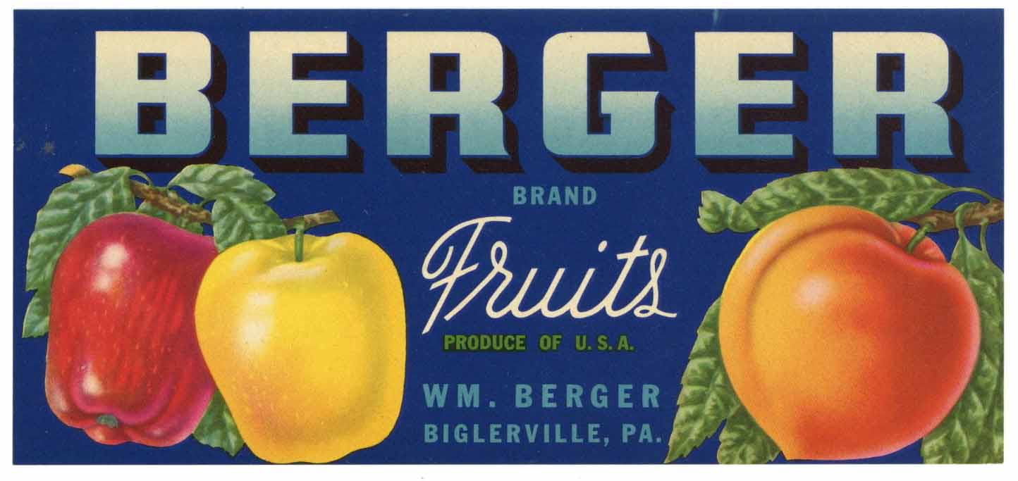 Berger Brand Vintage Biglerville Pennsylvania Apple Peach Crate Label thelabelman