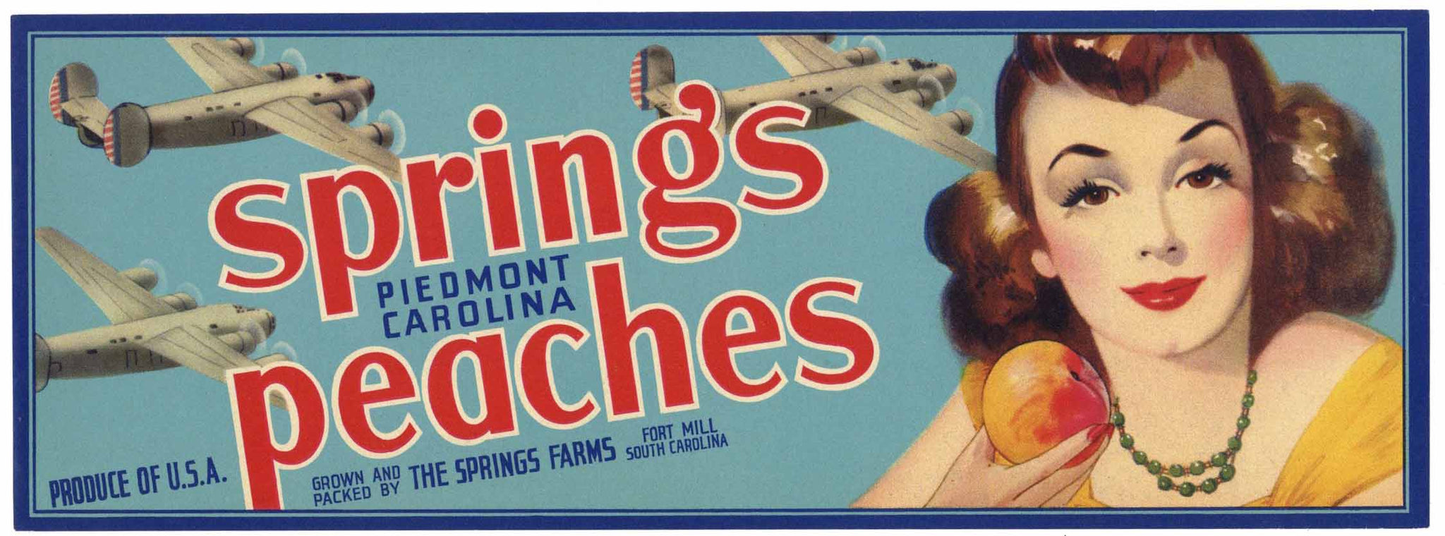 Springs Peaches Brand Vintage Fort Mill South Carolina Peach Crate Label