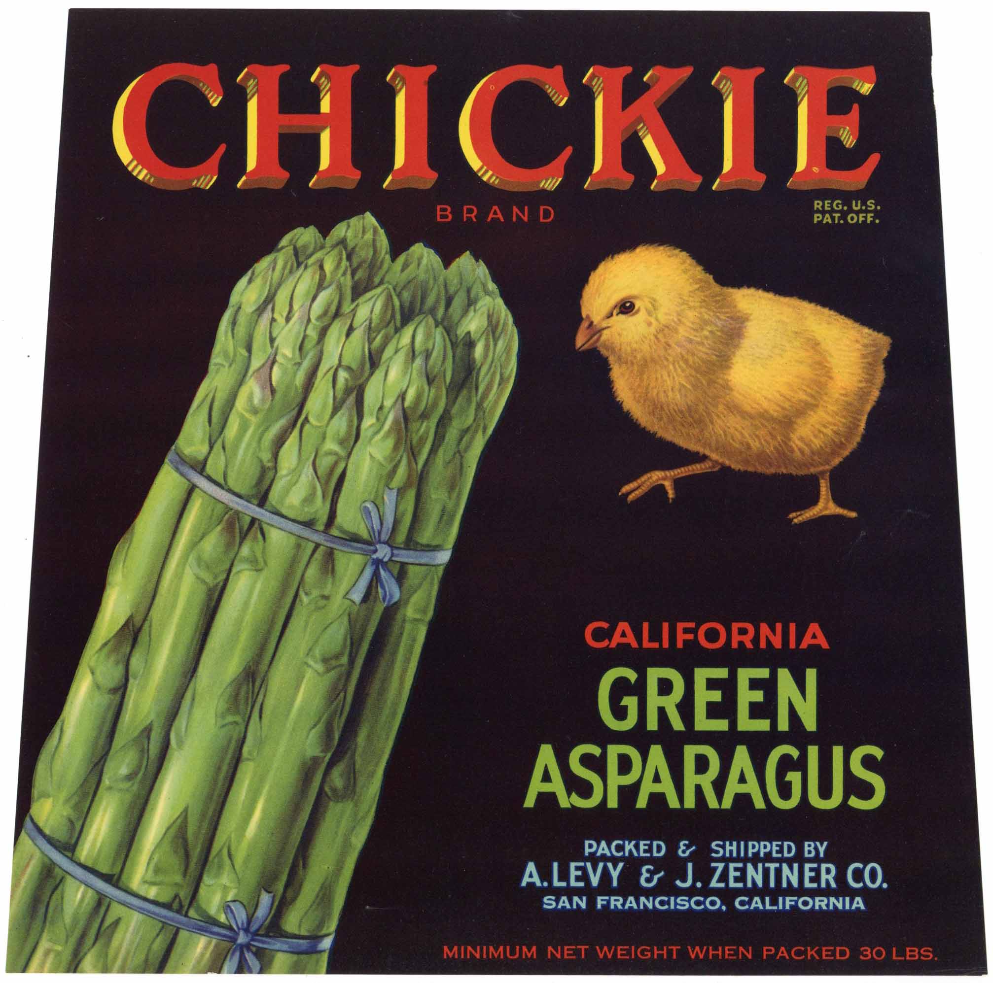 Chickie Brand Vintage Asparagus Crate Label, black