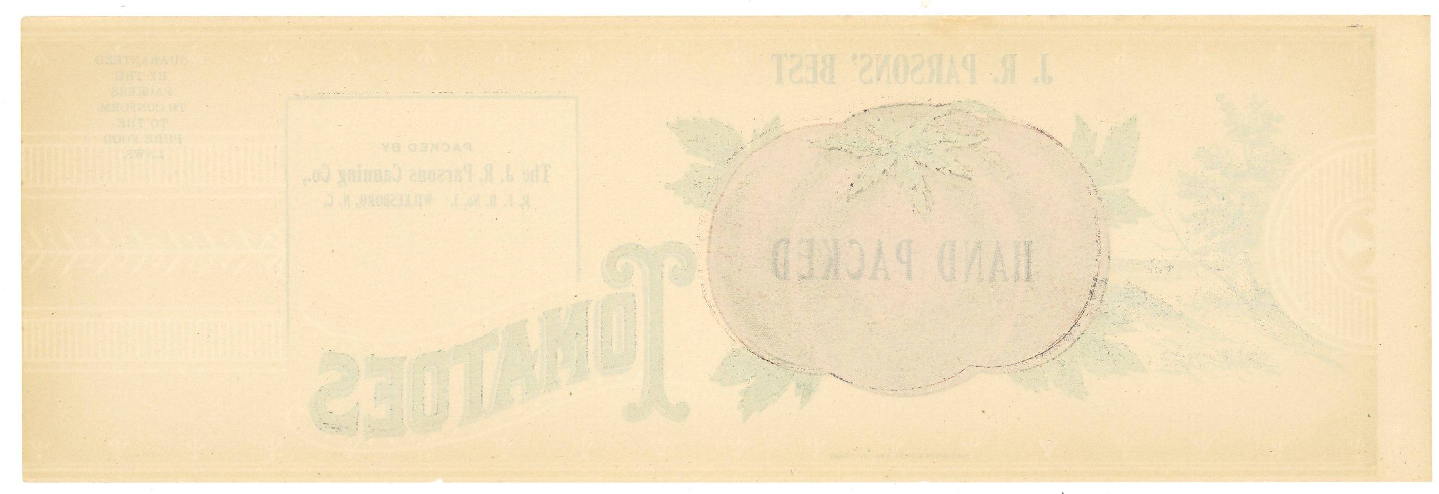 J. R Parsons' Best Brand Vintage Wilkesboro North Carolina Tomato