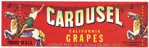 Carousel Brand Vintage San Jose California Grape Crate Label, 1/2 bushel version