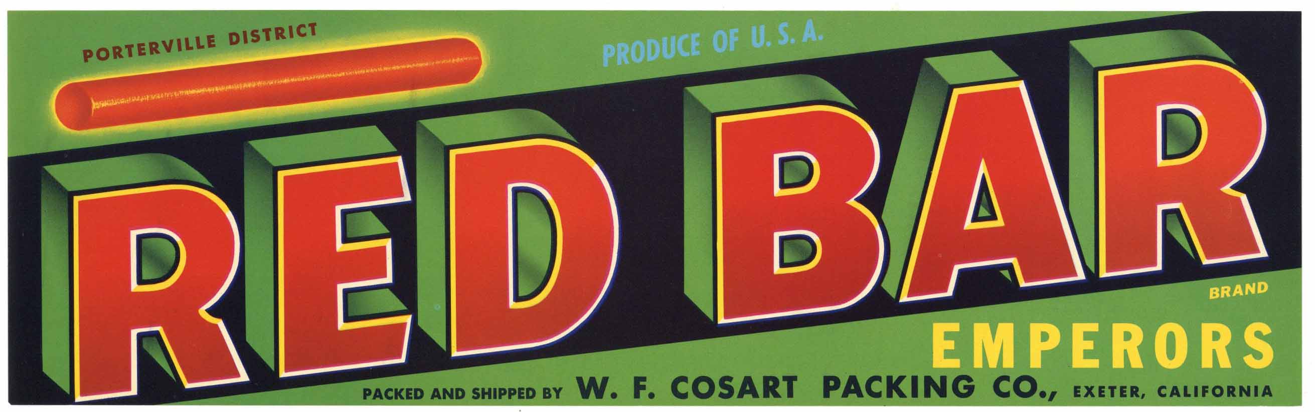 Red Bar Brand Vintage Exeter California Grape Crate Label thelabelman