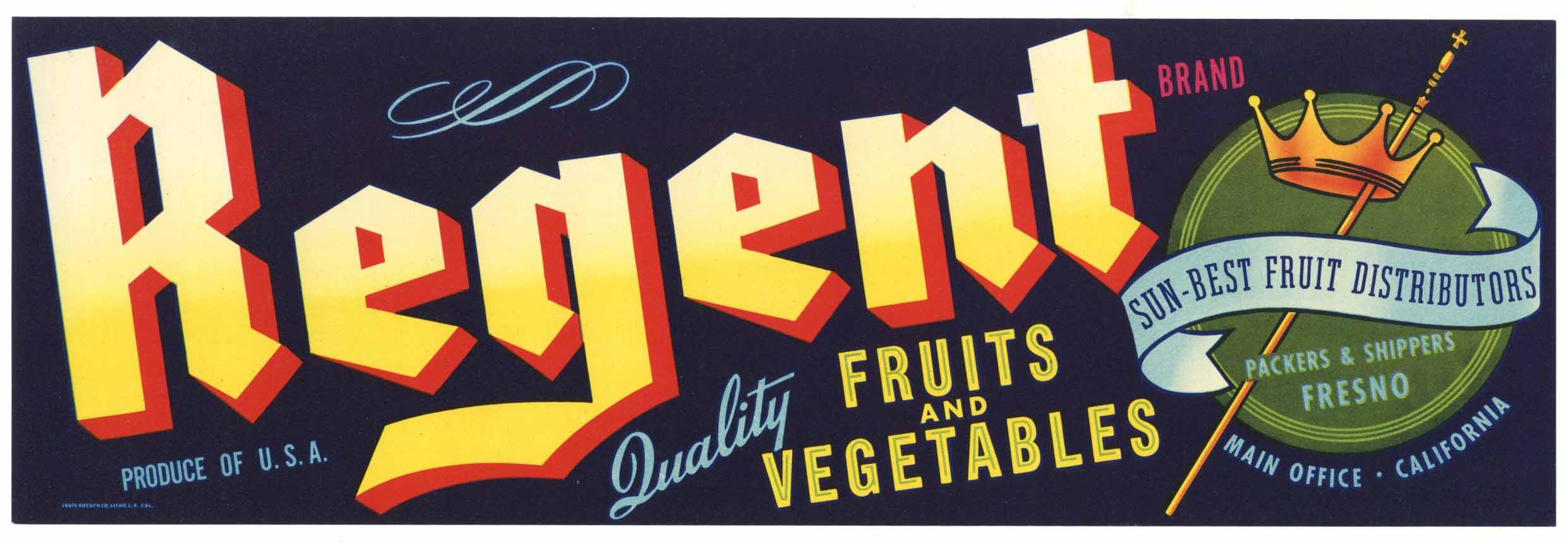 Regent Brand Vintage Fresno California Produce Crate Label thelabelman