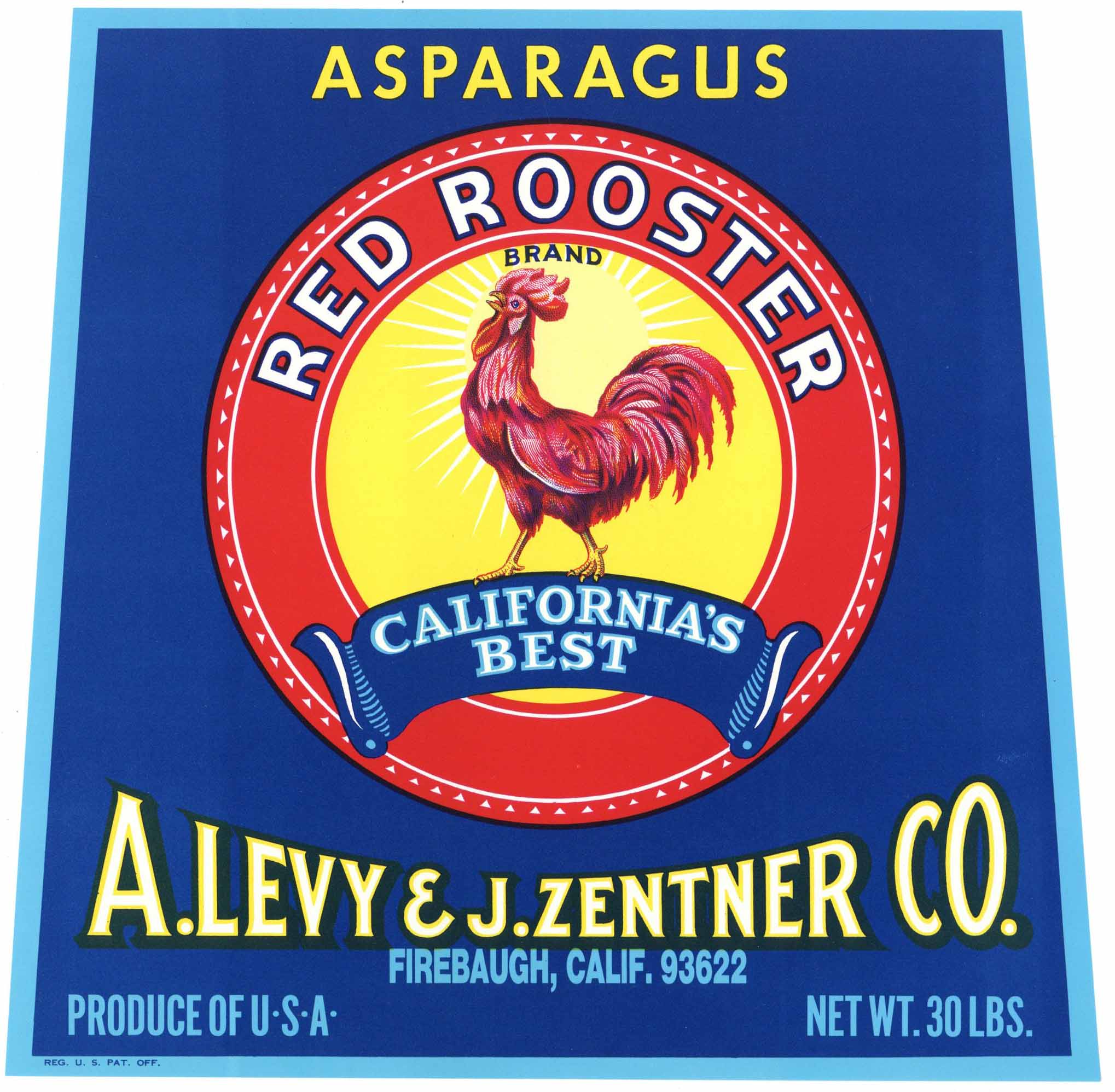 Red Rooster Brand Vintage Firebaugh California Asparagus Crate