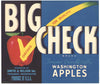 Big Check Brand Vintage Tonasket Washington Apple Crate Label, blue