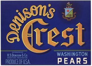 Denison's Crest Brand Vintage Wenatchee Washington Pear Crate Label