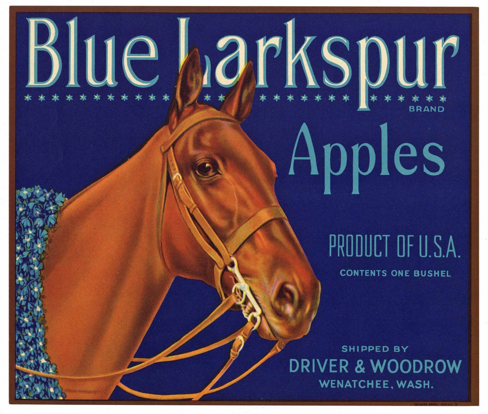 Blue Larkspur Brand Vintage Washington Apple Crate Label