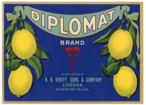 Diplomat Brand Vintage Corona Lemon Crate Label