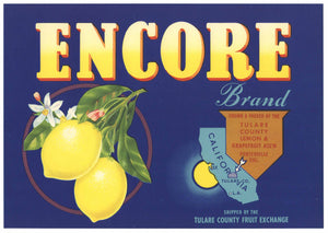Encore Brand Vintage Tulare County Lemon Crate Label