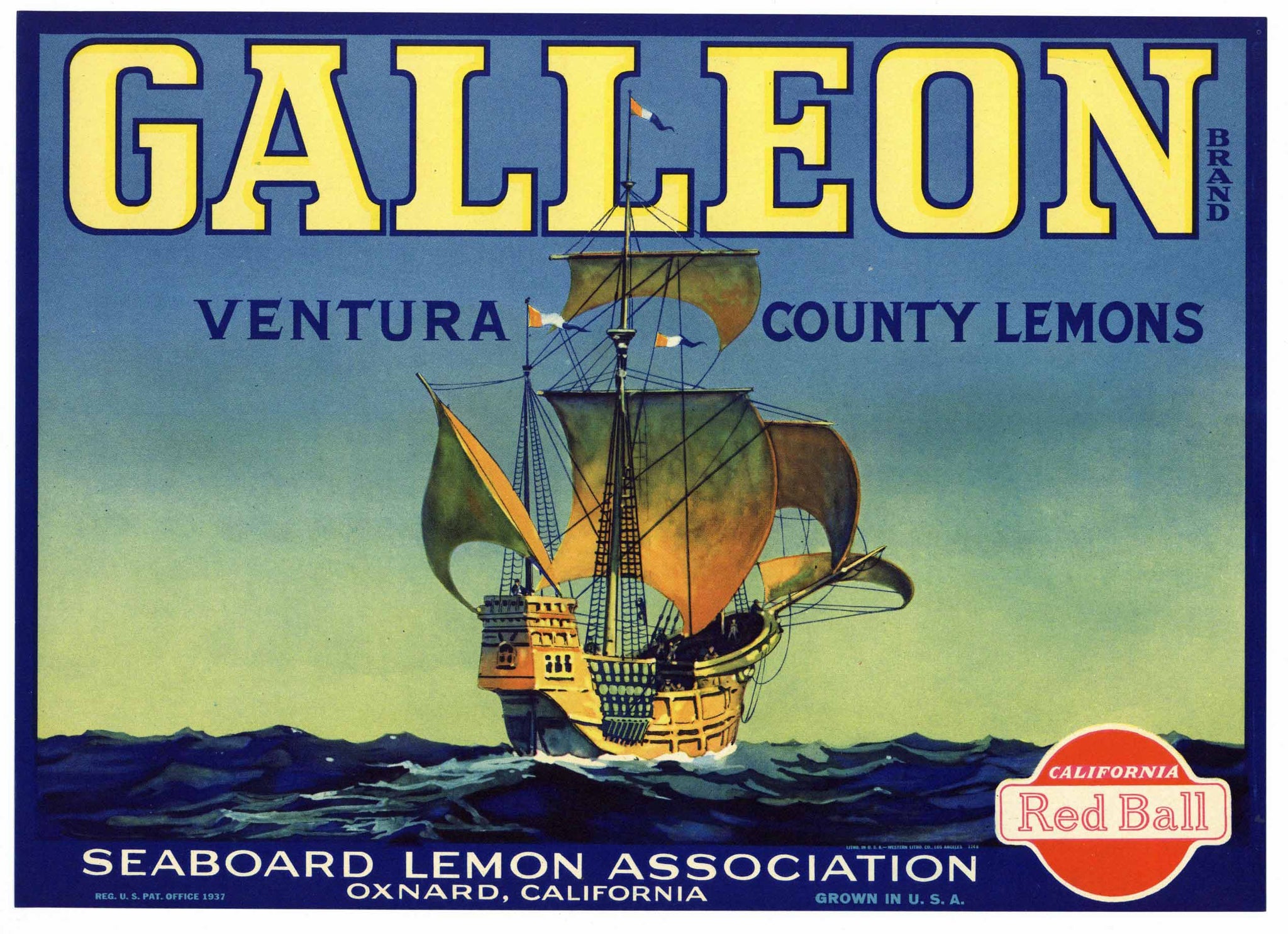 Galleon Brand Vintage Oxnard Lemon Crate Label