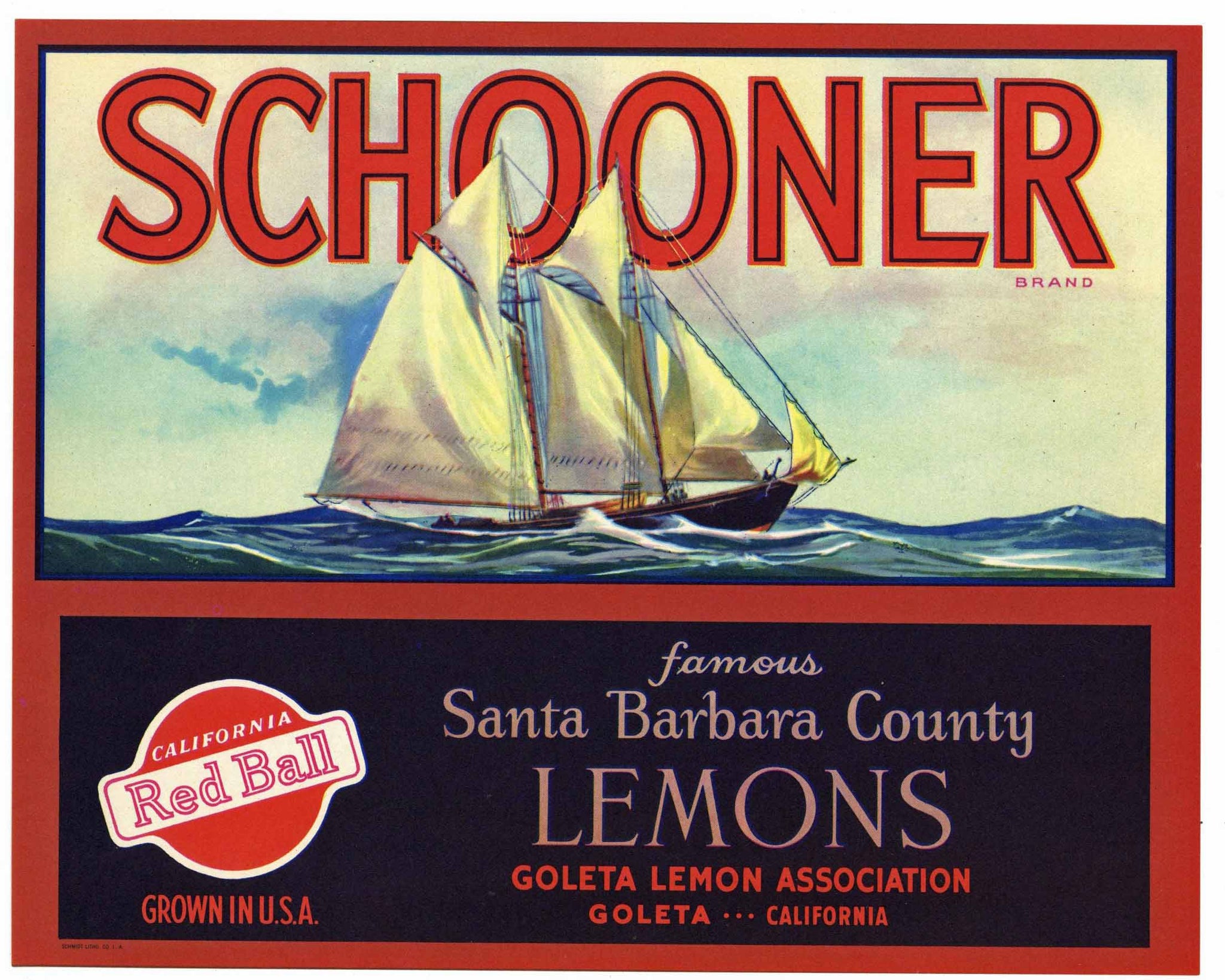 Schooner Brand Vintage Goleta Lemon Crate Label s