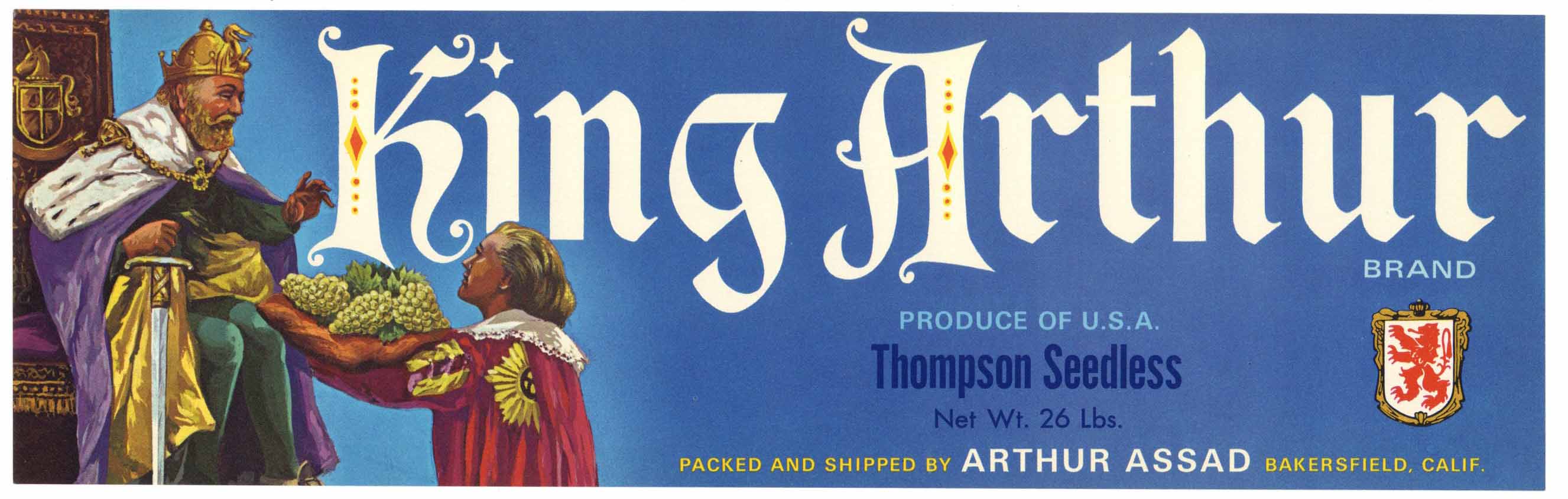 King Arthur Brand Vintage Bakersfield Grape Crate Label thelabelman