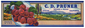 C. D. Pruner Brand Vintage Exeter Grape Crate Label