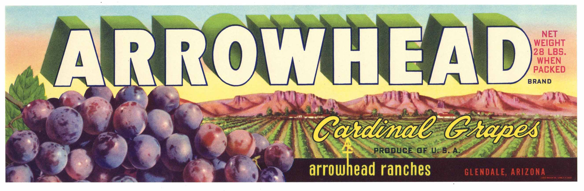 Arrowhead Brand Vintage Glendale Arizona Grape Crate Label