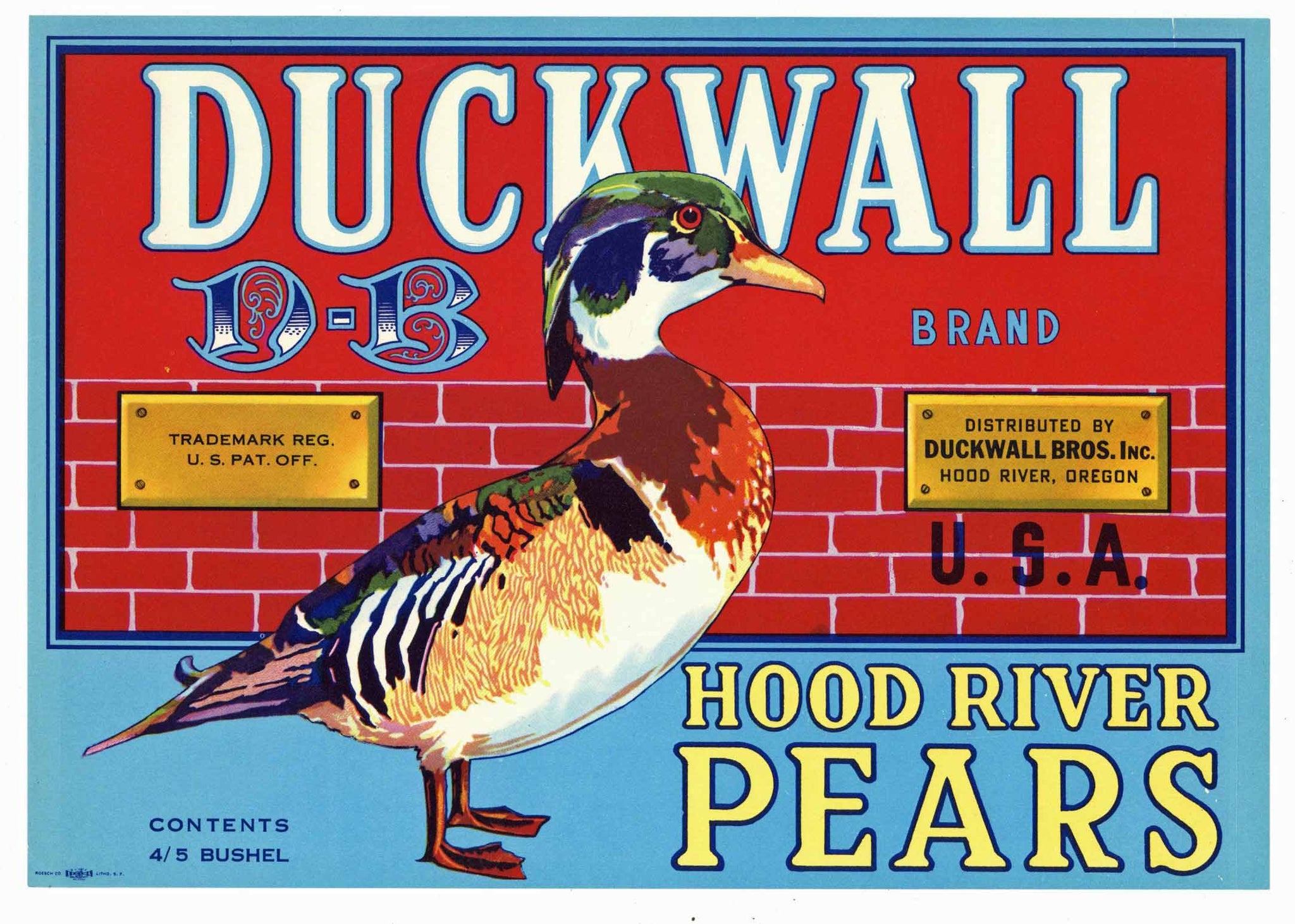 Duckwall Brand Vintage Hood River Oregon Pear Crate Label, red