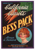 Bess Pack Brand Vintage Oxnard Vegetable Crate Label