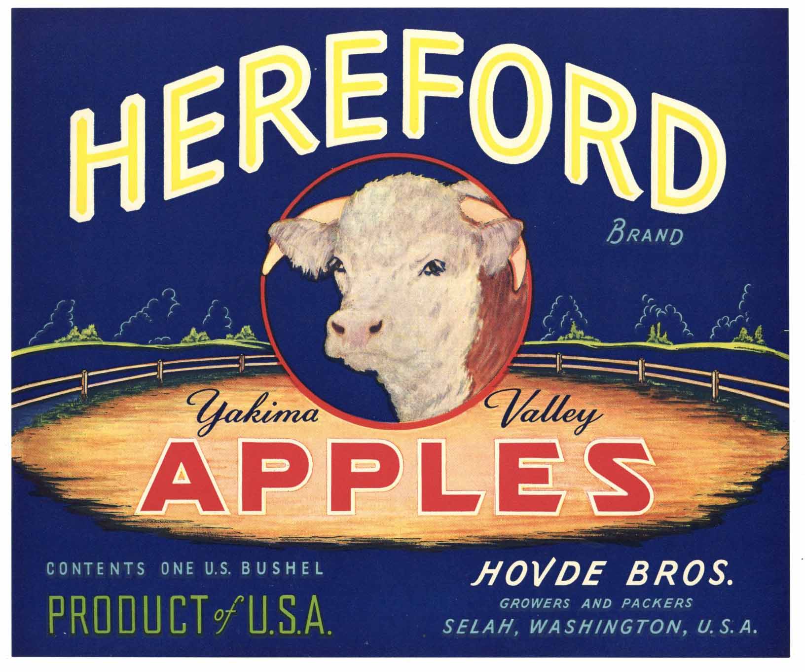 Hereford Brand Vintage Yakima Washington Apple Crate Label