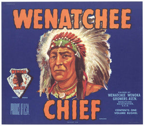 Wenatchee Chief Brand Vintage Washington Apple Crate Label, b