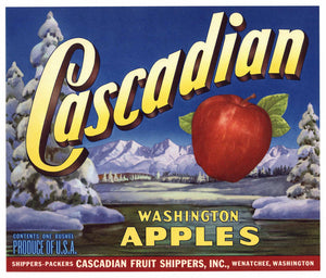 Cascadian Brand Vintage Wenatchee Washington Apple Crate Label