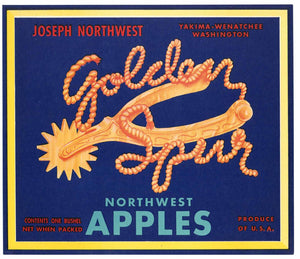 Golden Spur Brand Vintage Yakima Washington Apple Crate Label