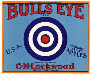 Bulls Eye Brand Vintage Washington Apple Crate Label, b