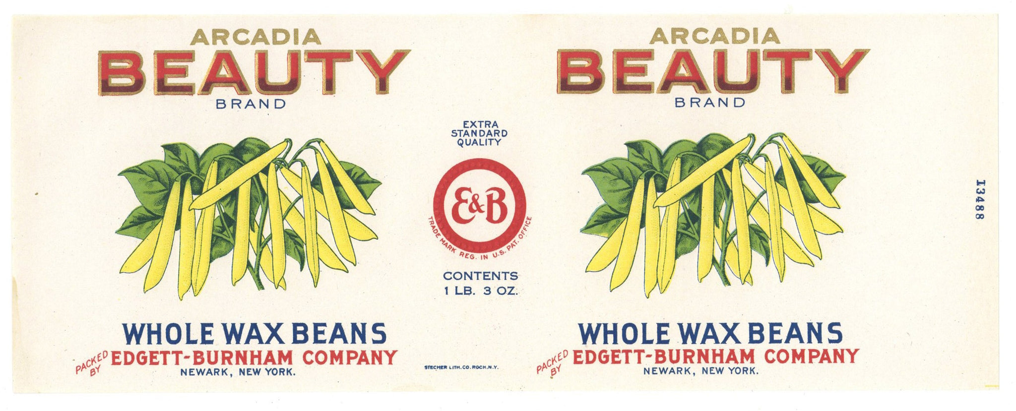Arcadia Beauty Brand Vintage Wax Beans Can Label