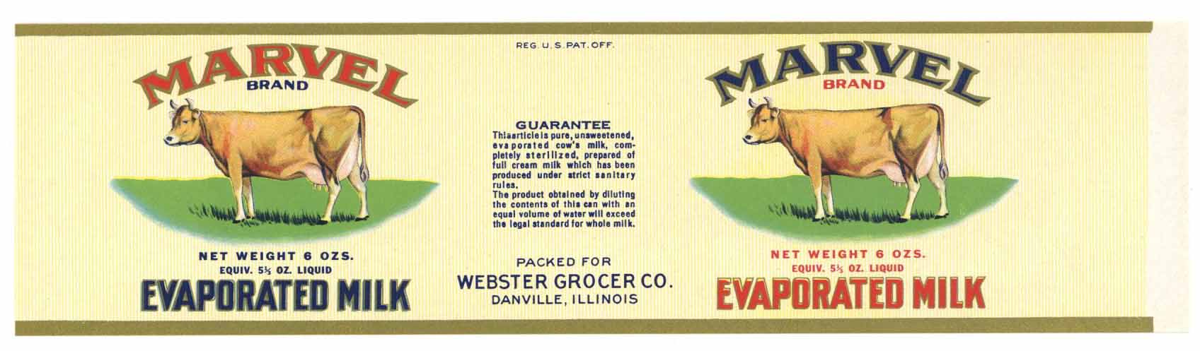 Marvel Brand Vintage Danville Illinois Evaporated Milk Can Label