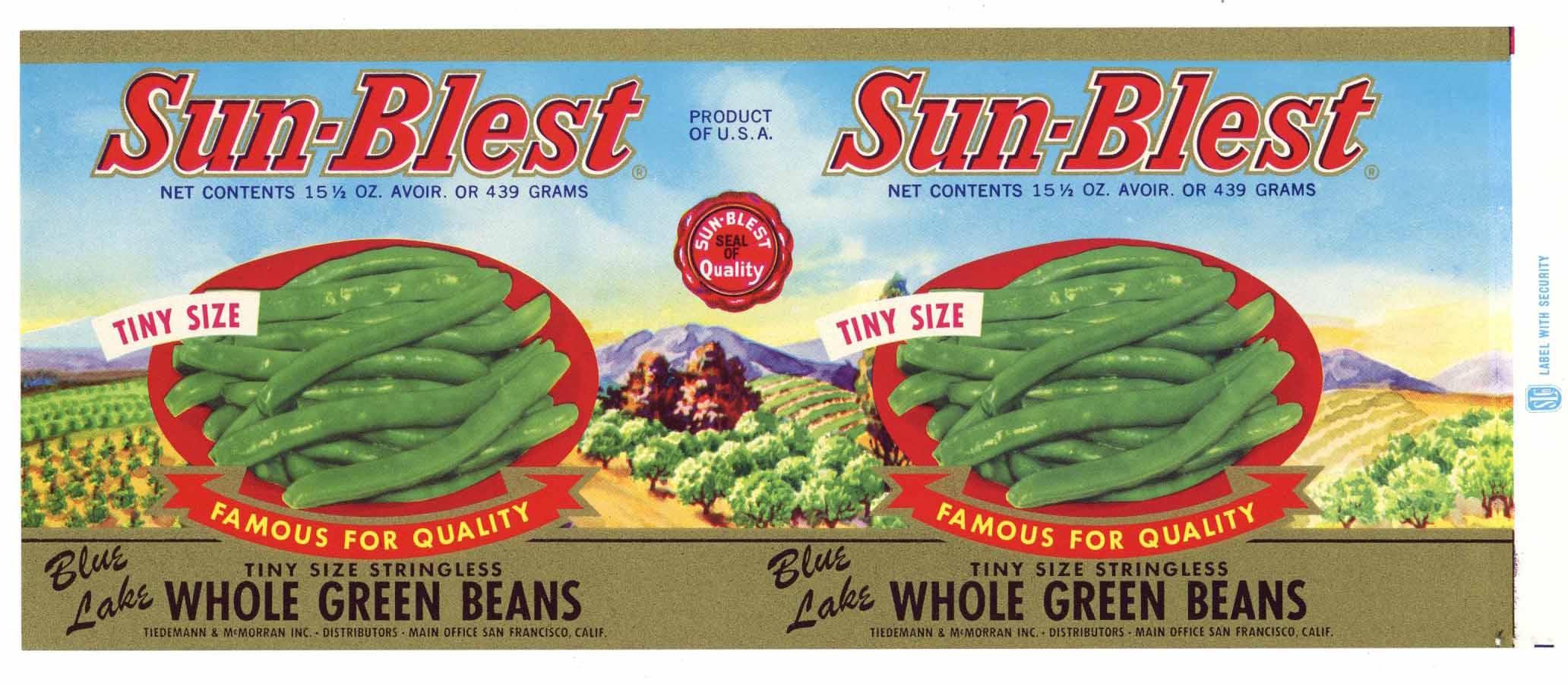 SunBlest Brand Vintage Green Beans Can Label thelabelman
