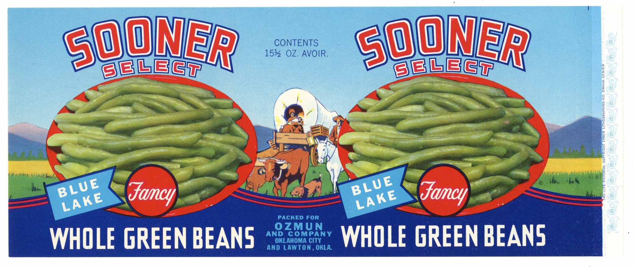 Sooner Brand Vintage Oklahoma City Green Beans Can Label thelabelman