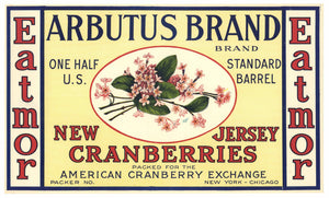 Arbutus Brand Vintage New Jersey Cranberry Crate Label, 1/2