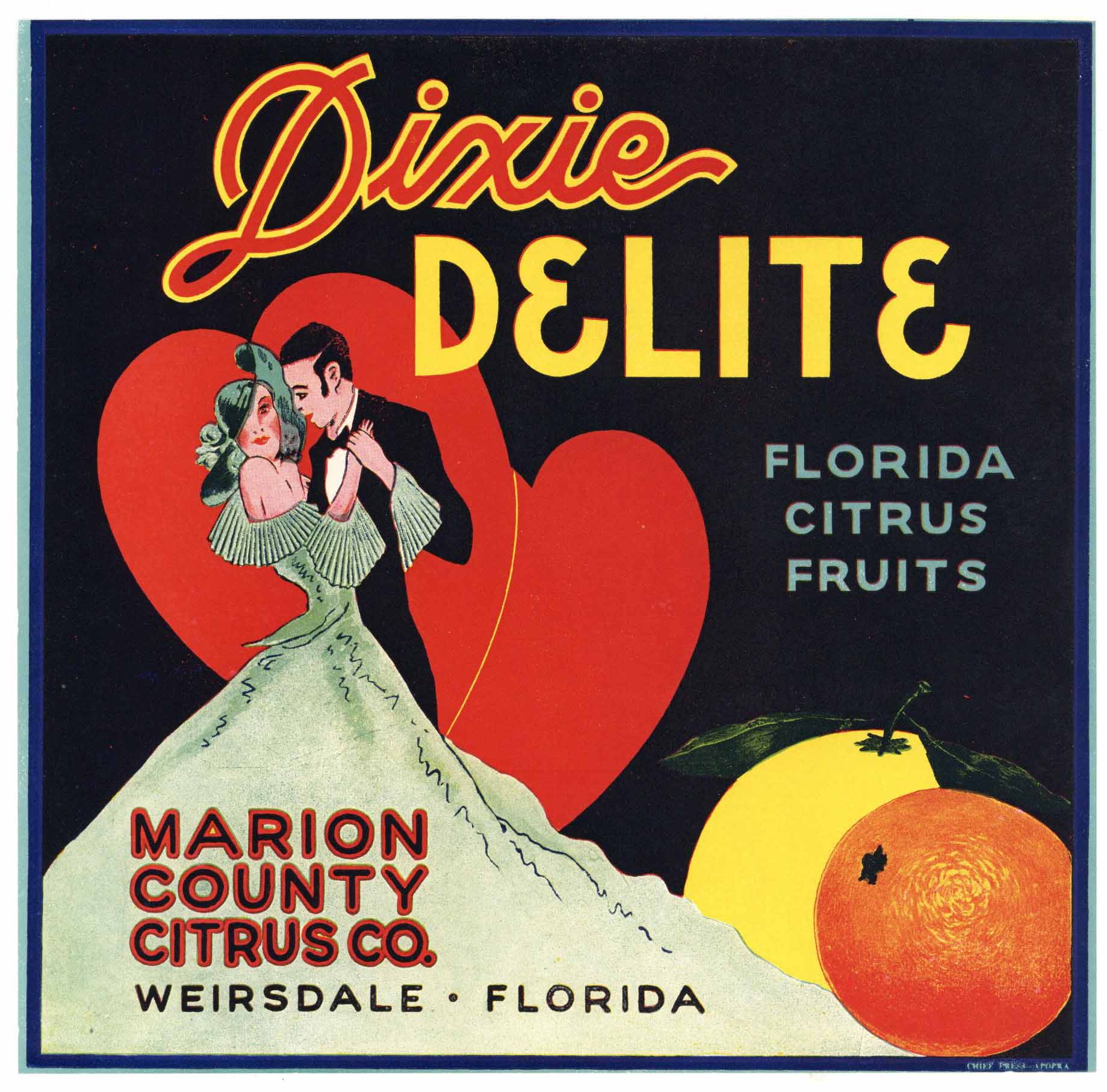 Dixie Delite Brand Vintage Weirsdale Florida Citrus Crate Label