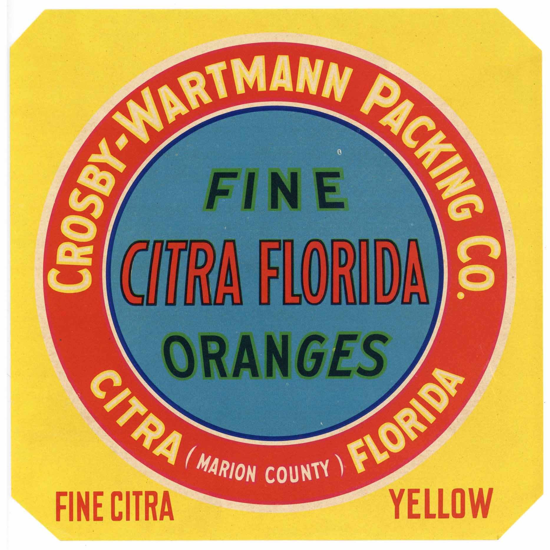 Citra Florida Brand Vintage Florida Citrus Crate Label, yellow