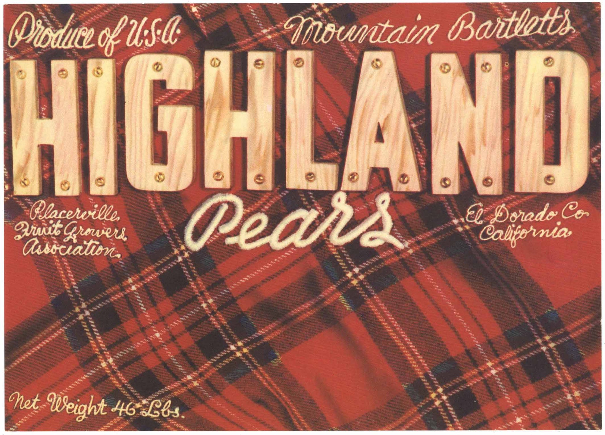 Highland Brand Vintage Placerville Pear Crate Label