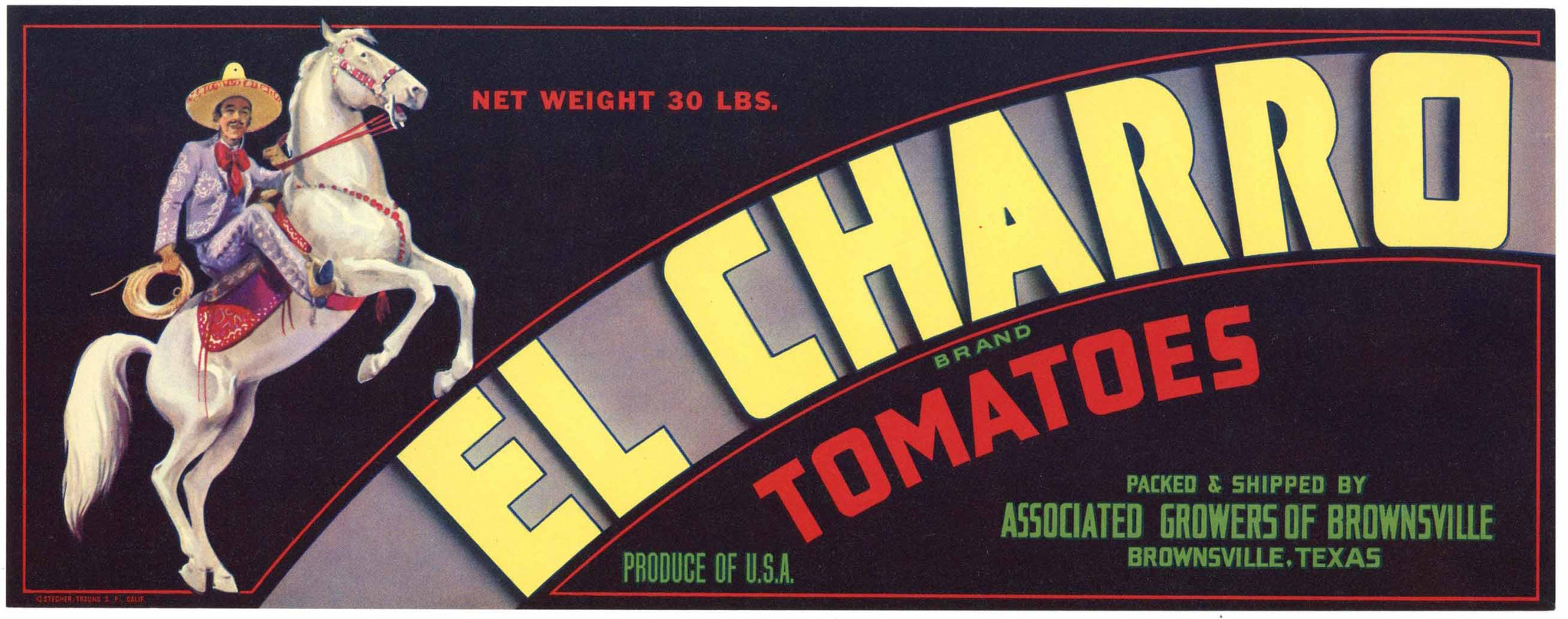 El Charro Brand Vintage Brownsville Texas Tomato Crate Label