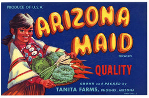 Arizona Maid Brand Phoenix Arizona Vegetable Crate Label