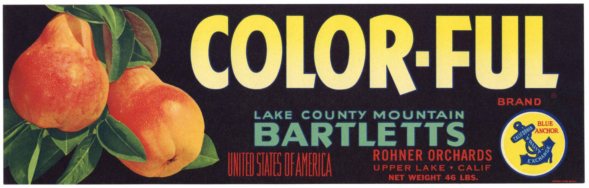 Color-Ful Brand Vintage Upper Lake Pear Crate Label, lug
