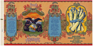 Fresh Asparagus Brand Vintage San Jose Packing Co. Can Label