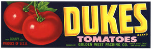 Dukes Brand Vintage San Diego Tomato Crate Label